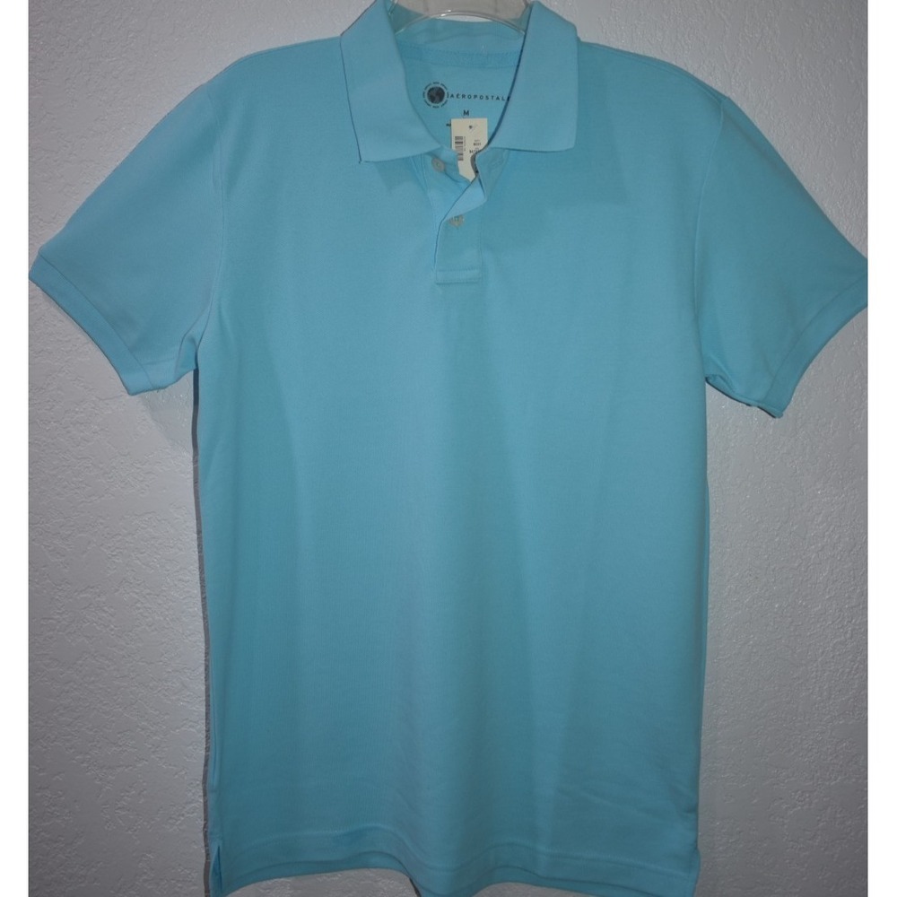 Aeropostale Polo Shirt M POOL BLUE Short Sleeve Lightweight New with Tags Casual
